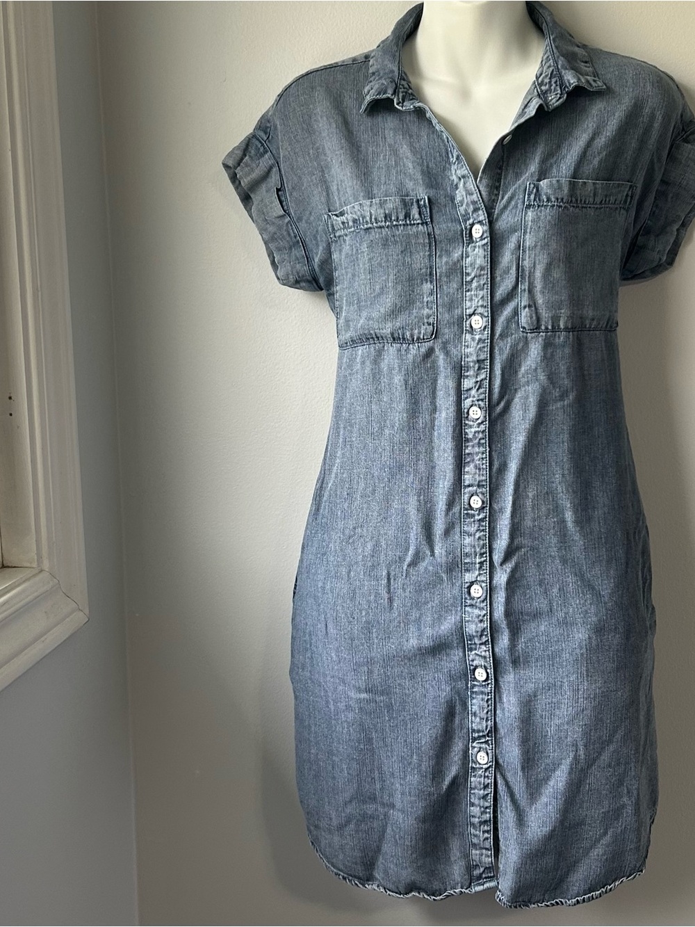 Velvet Heart Faded Chambray Shirt Dress - Light Blue